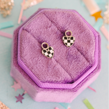 Silver Checkered Heart Charms
