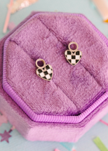 Silver Checkered Heart Charms