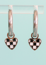 Silver Checkered Heart Charms