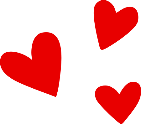 Three red hearts on a white background
