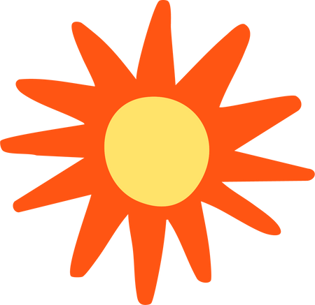 Illustration of a sun with orange rays and a yellow center on a white background