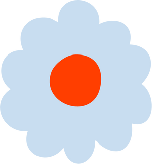 Flower-shaped object with a red center on a light blue background