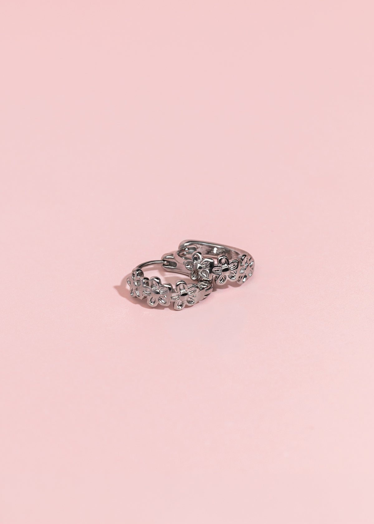 Classic Silver Flower Huggie