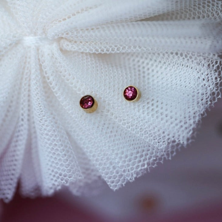 Tiny Pink Diamond Stud Earrings with Flat Backs