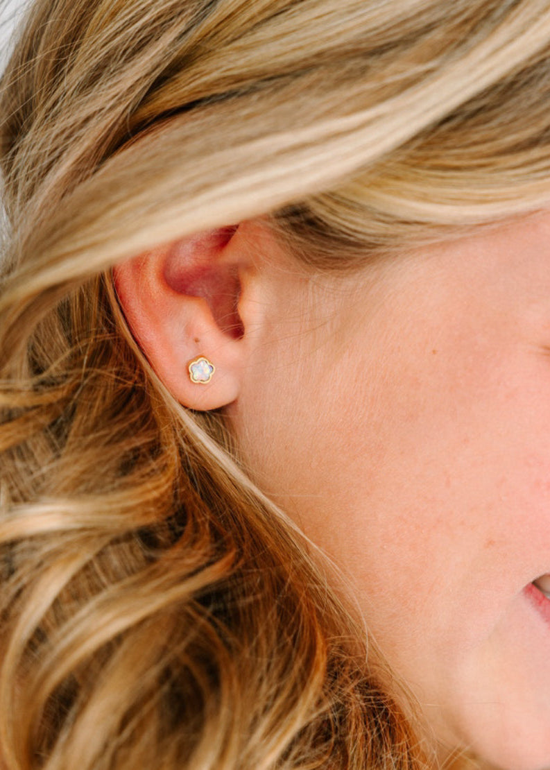 Girl wearing Flower Opals earring