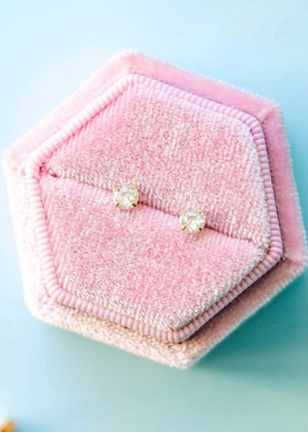 Little April Birthstone Earrings - Diamond Stud Earrings - Flat Back Earrings
