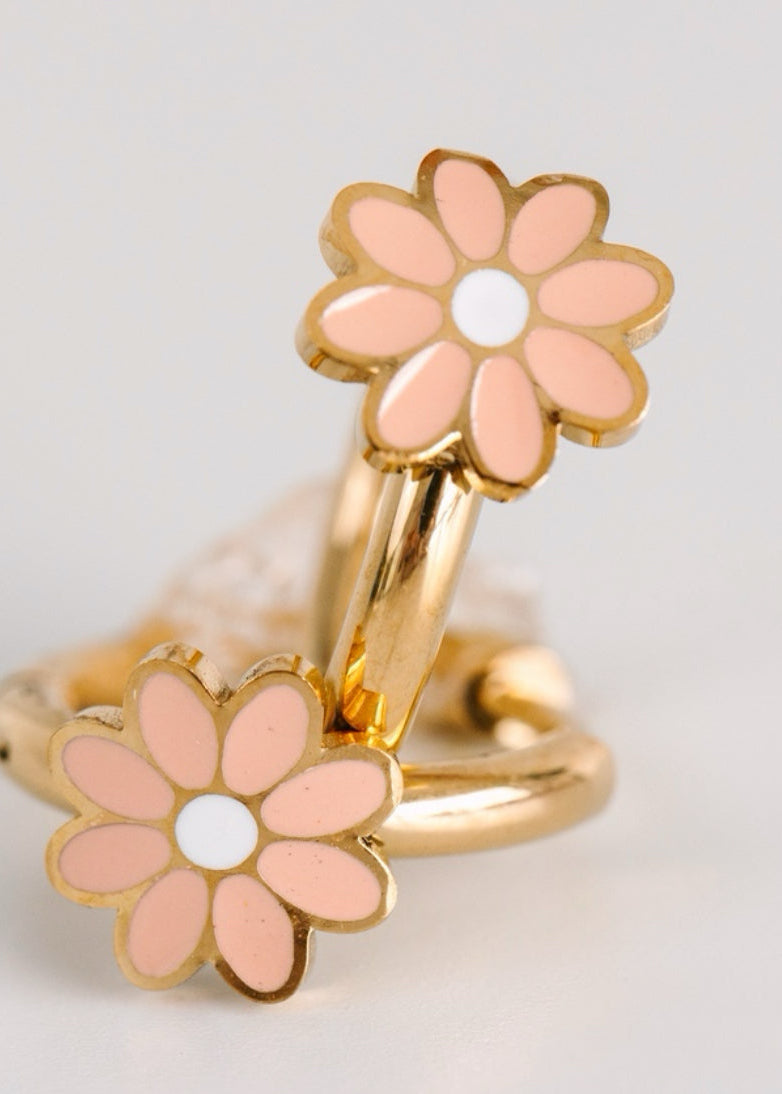 Peach Daisy Huggies Earrings
