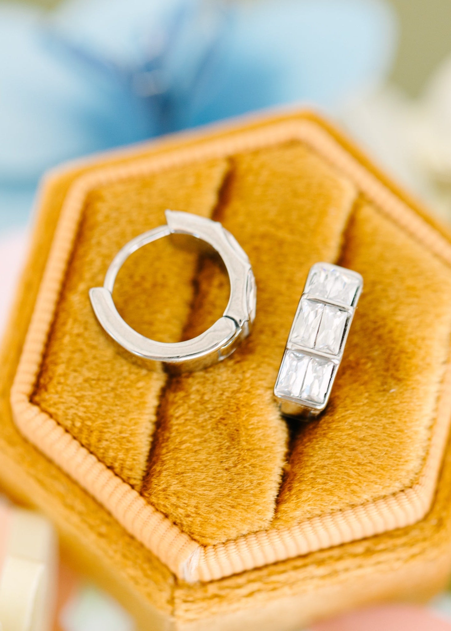 Silver Triple Baguette Huggies