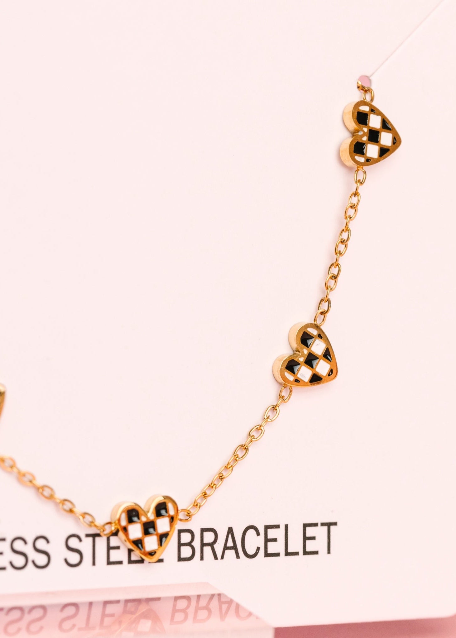 Black & White Checkered Heart Bracelet