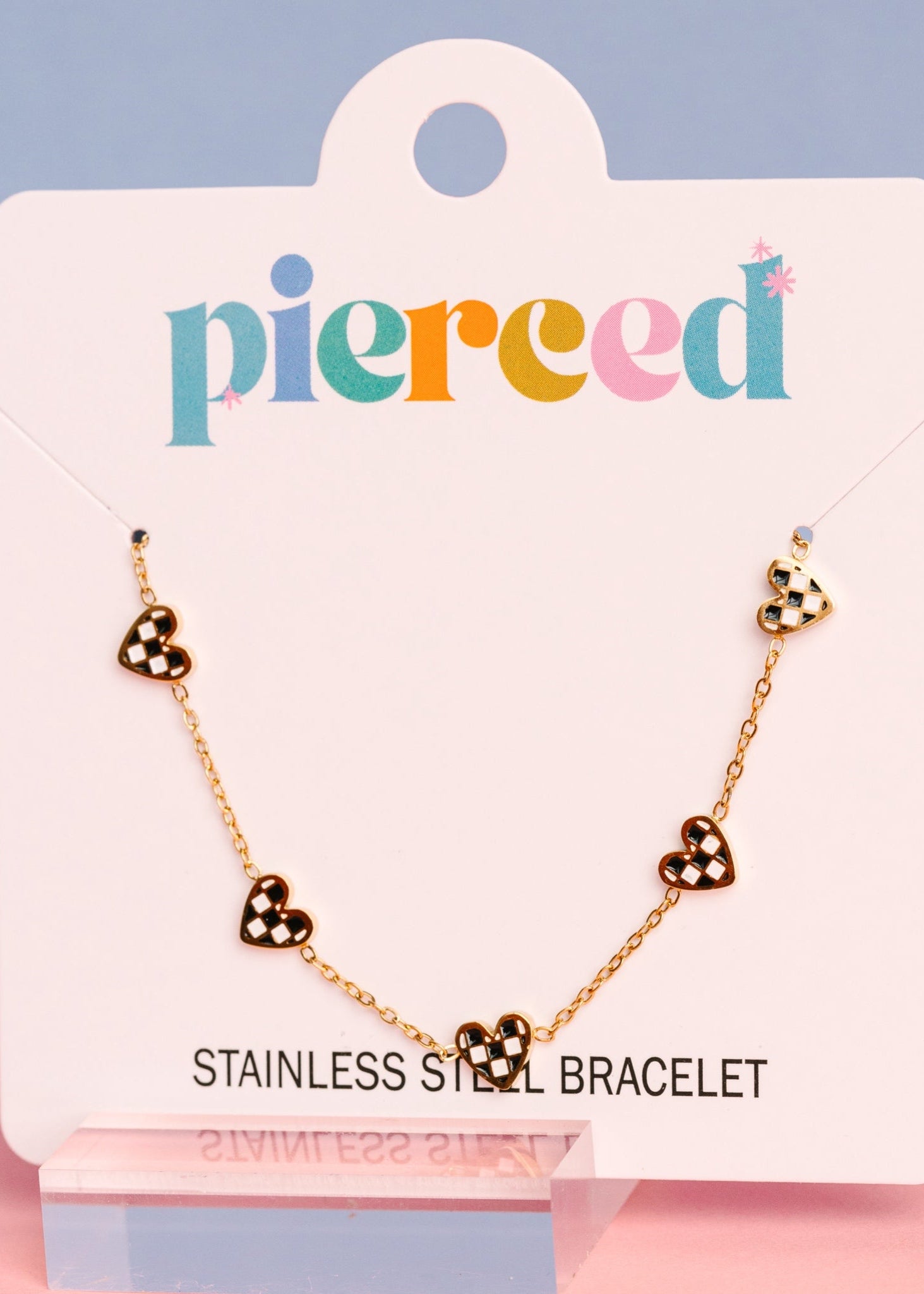 Black & White Checkered Heart Bracelet