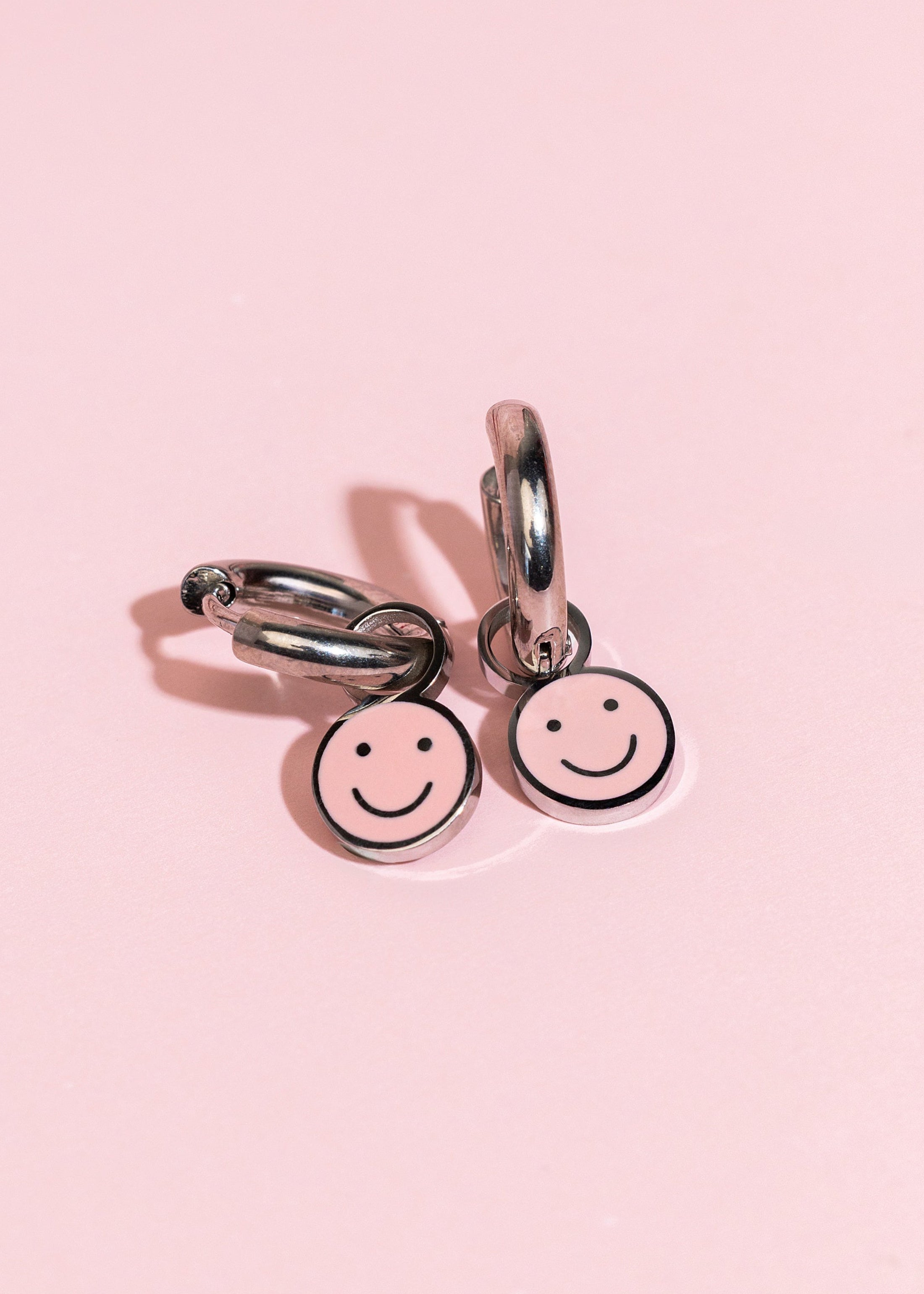 Silver Pink Smiley Charms