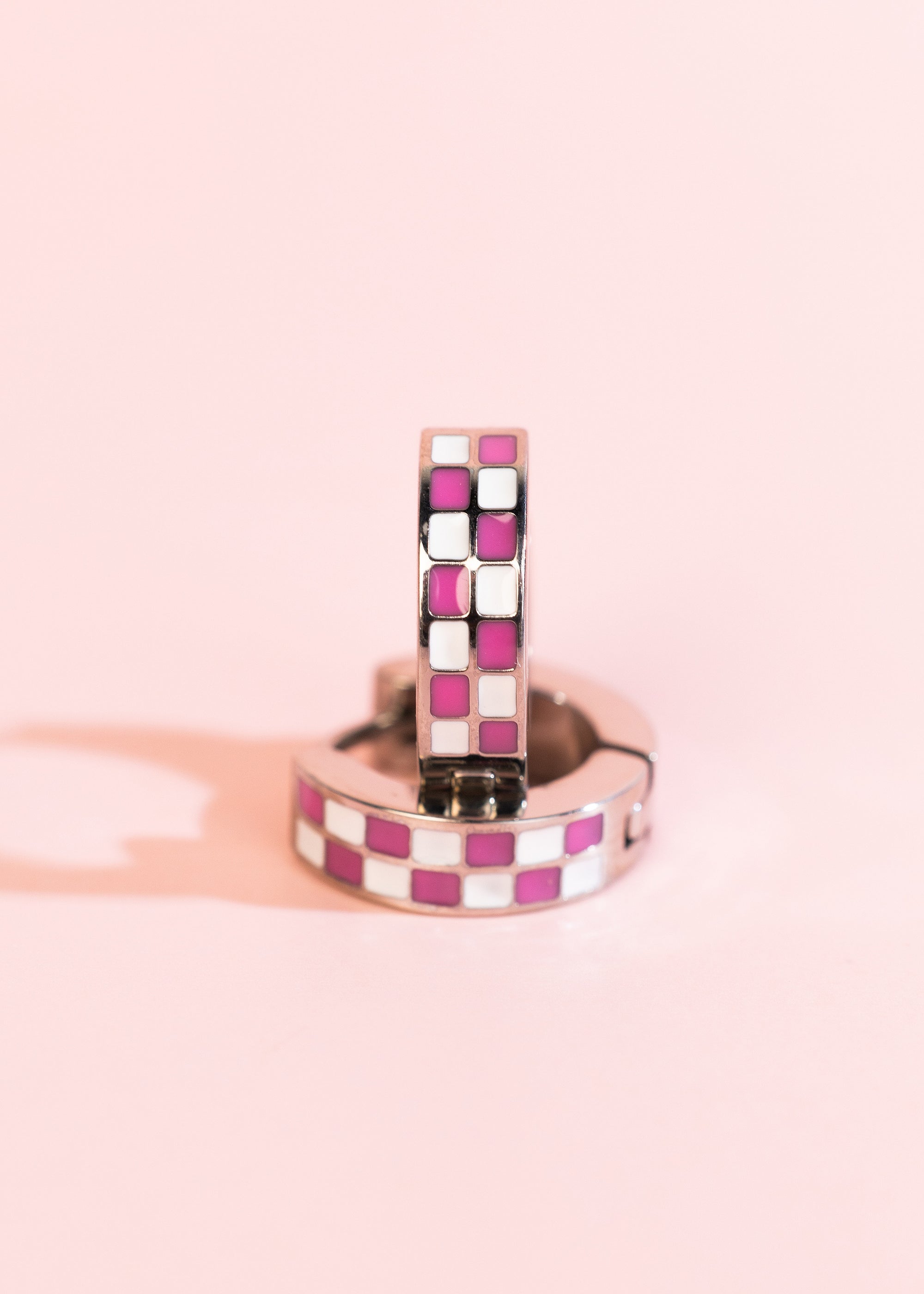 Silver Hot Pink Checkered Huggies