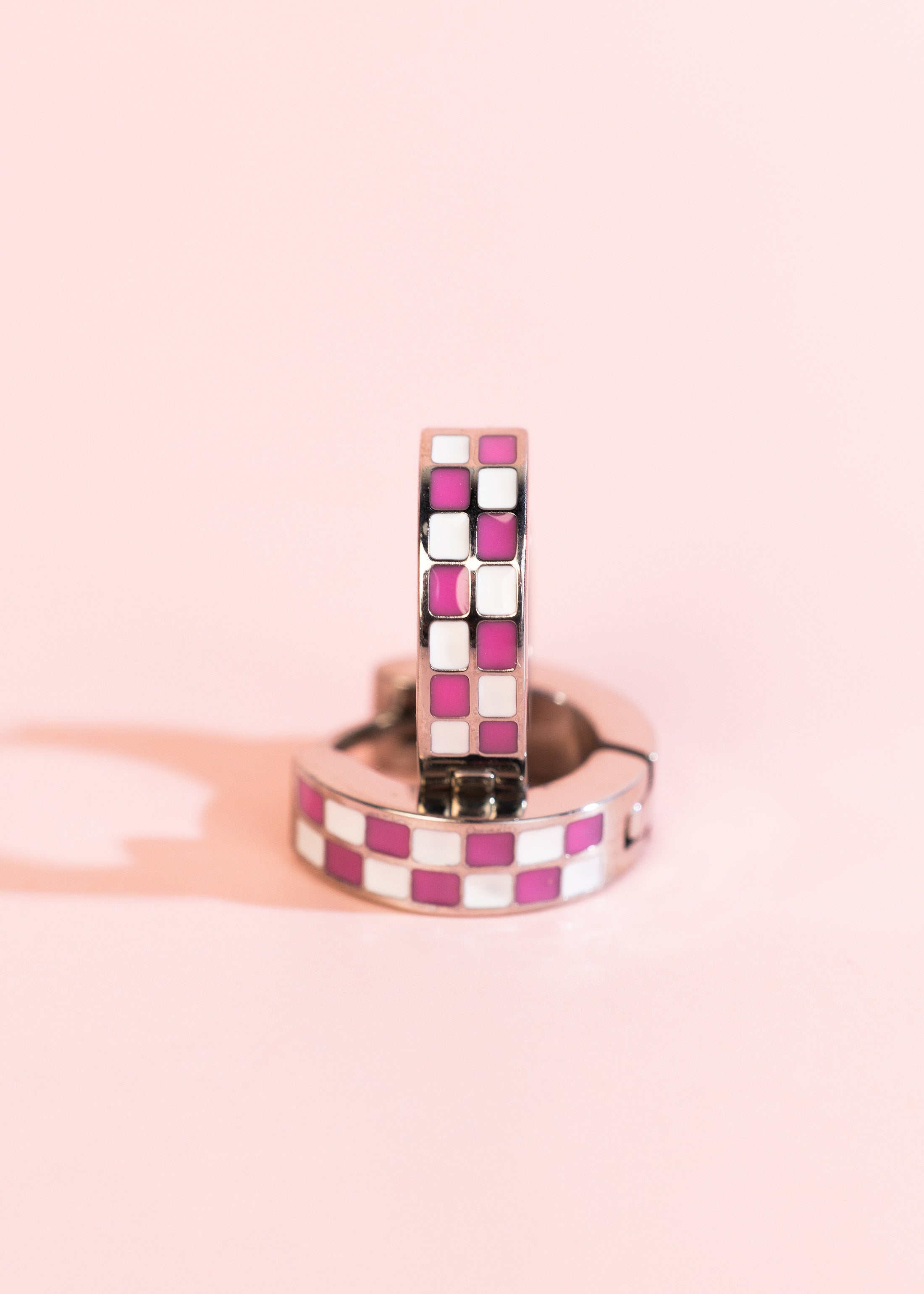 Silver Hot Pink Checkered Huggies