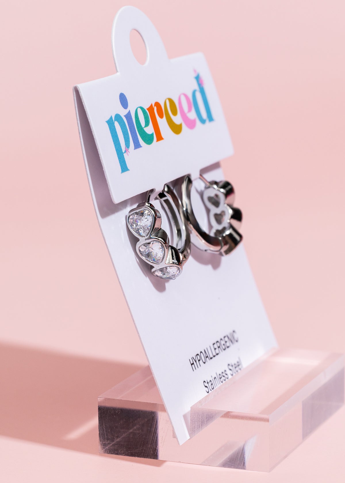 Silver Triple Diamond Heart Huggie