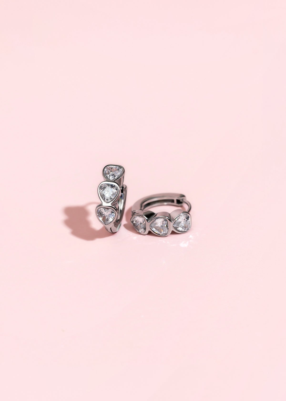 Silver Triple Diamond Heart Huggie