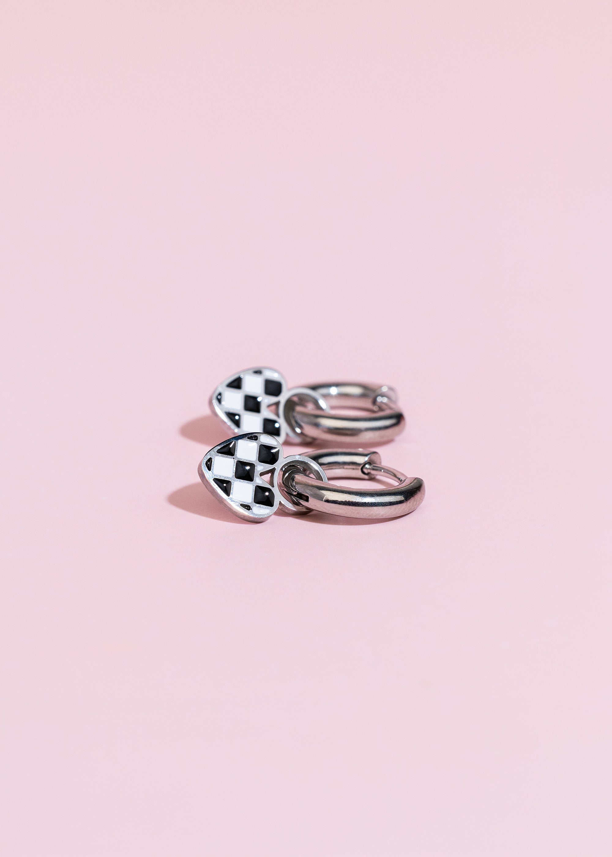 Silver Checkered Heart Charms