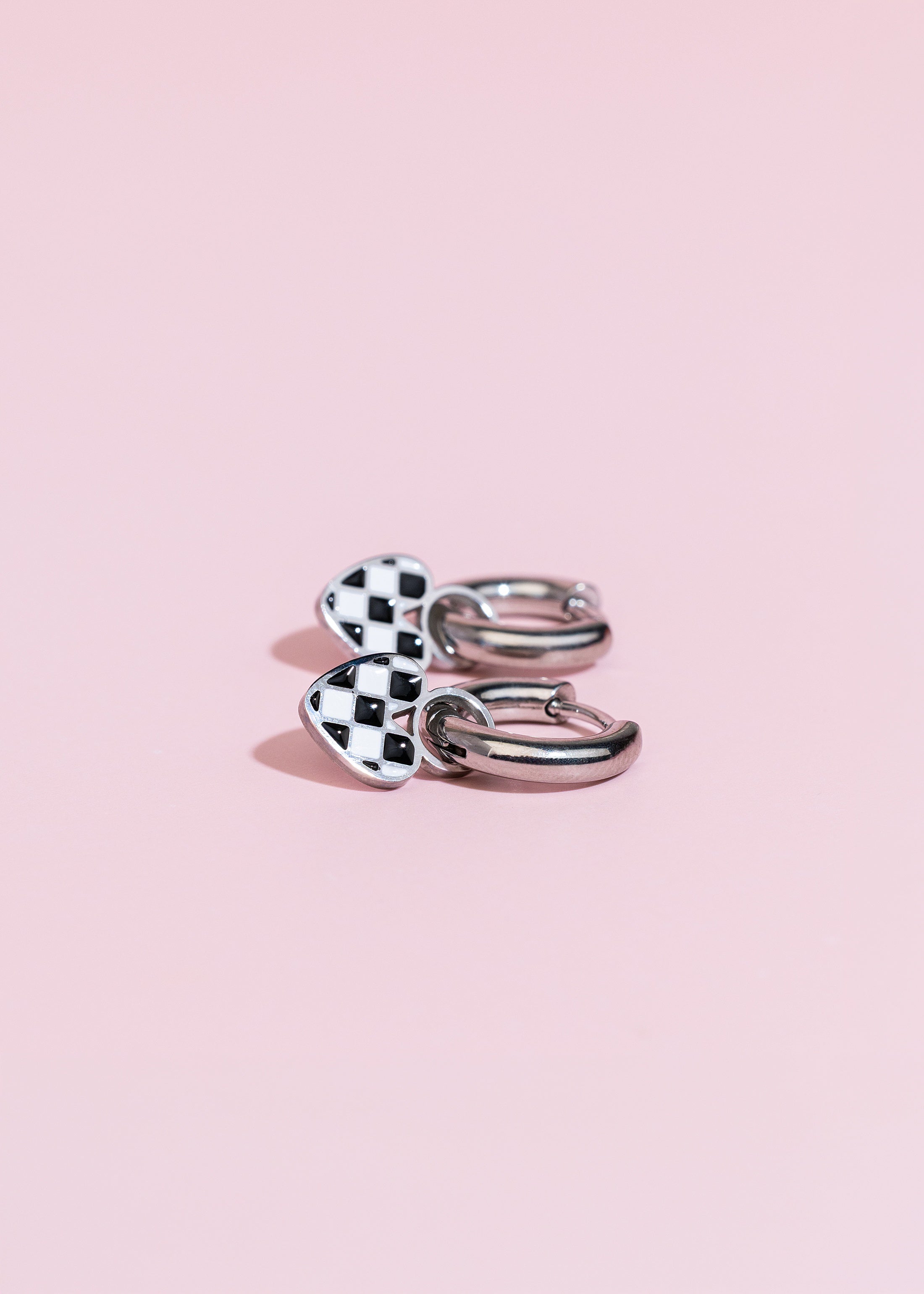 Silver Checkered Heart Charms