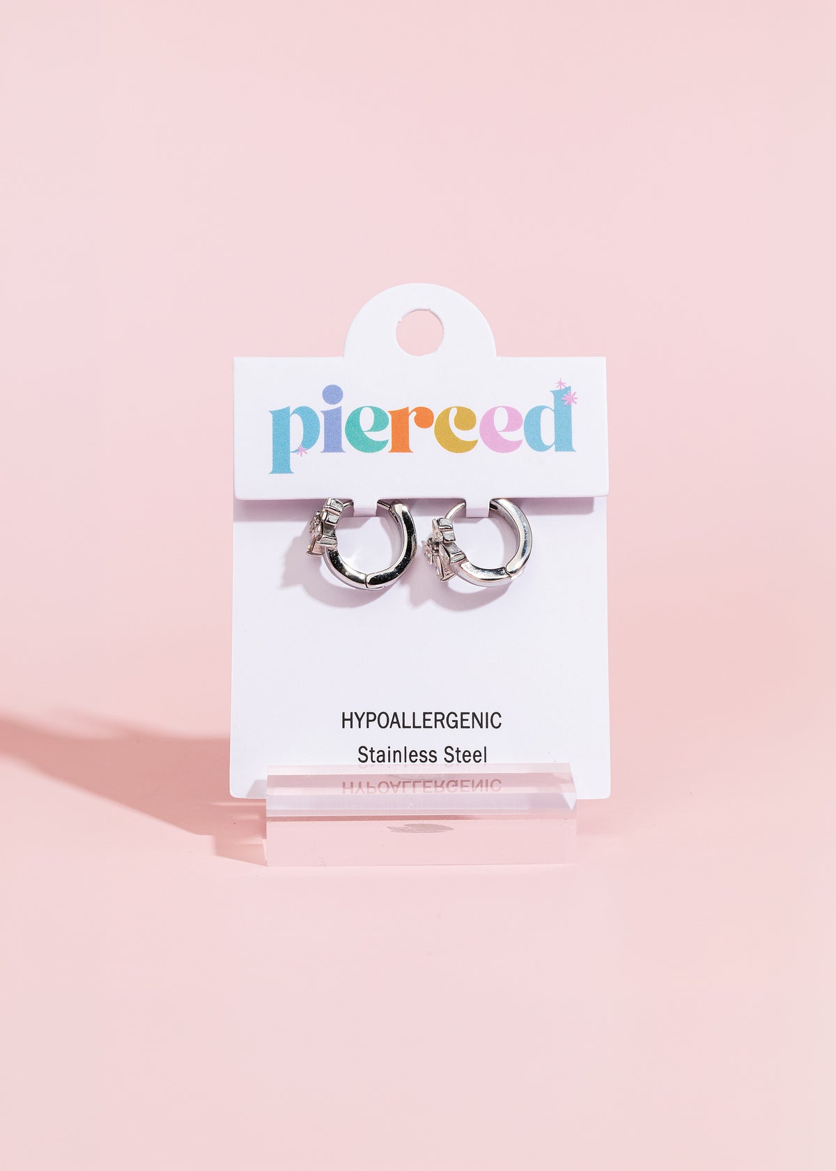 Silver Diamond Bow Huggies