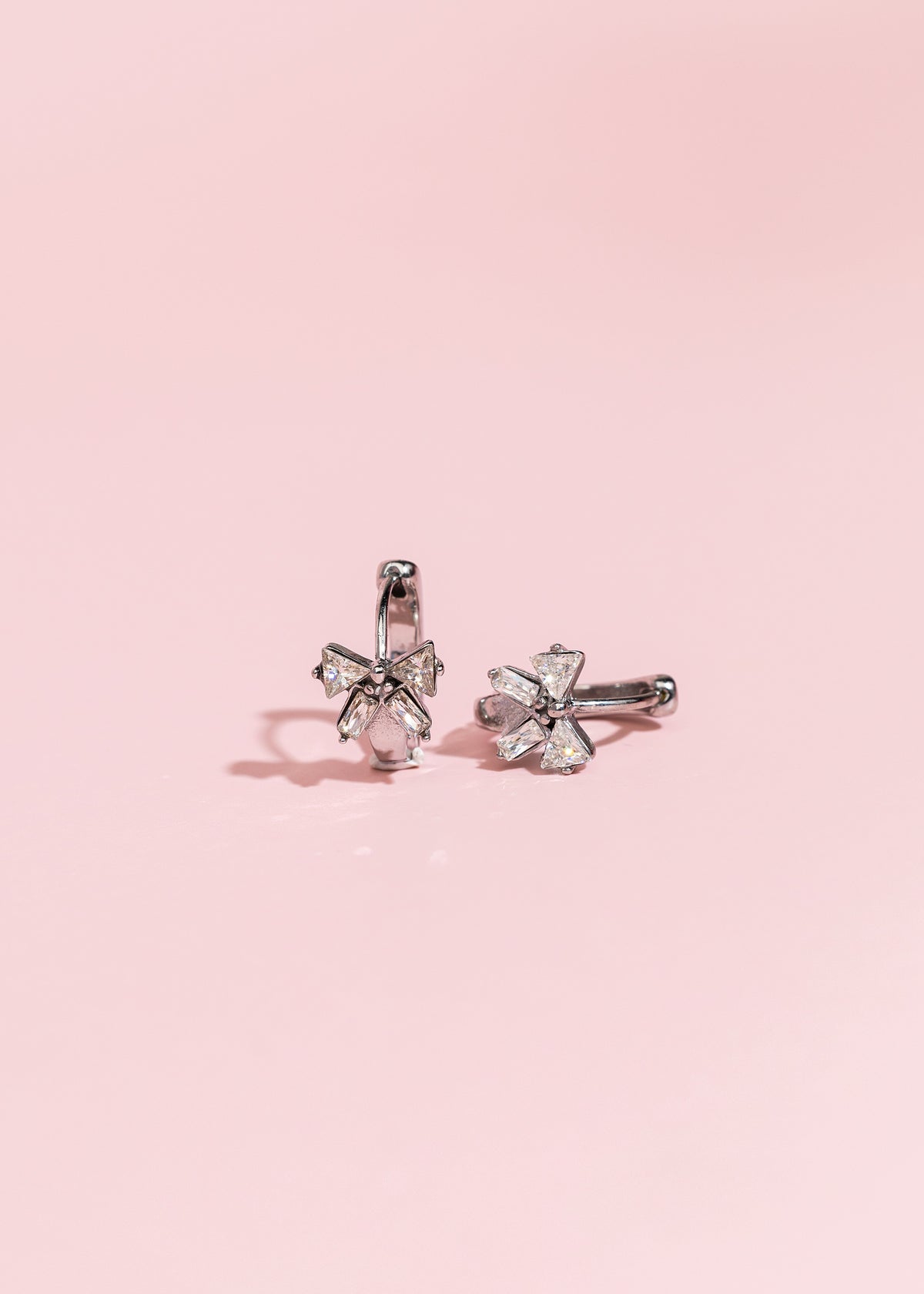 Silver Diamond Bow Huggies