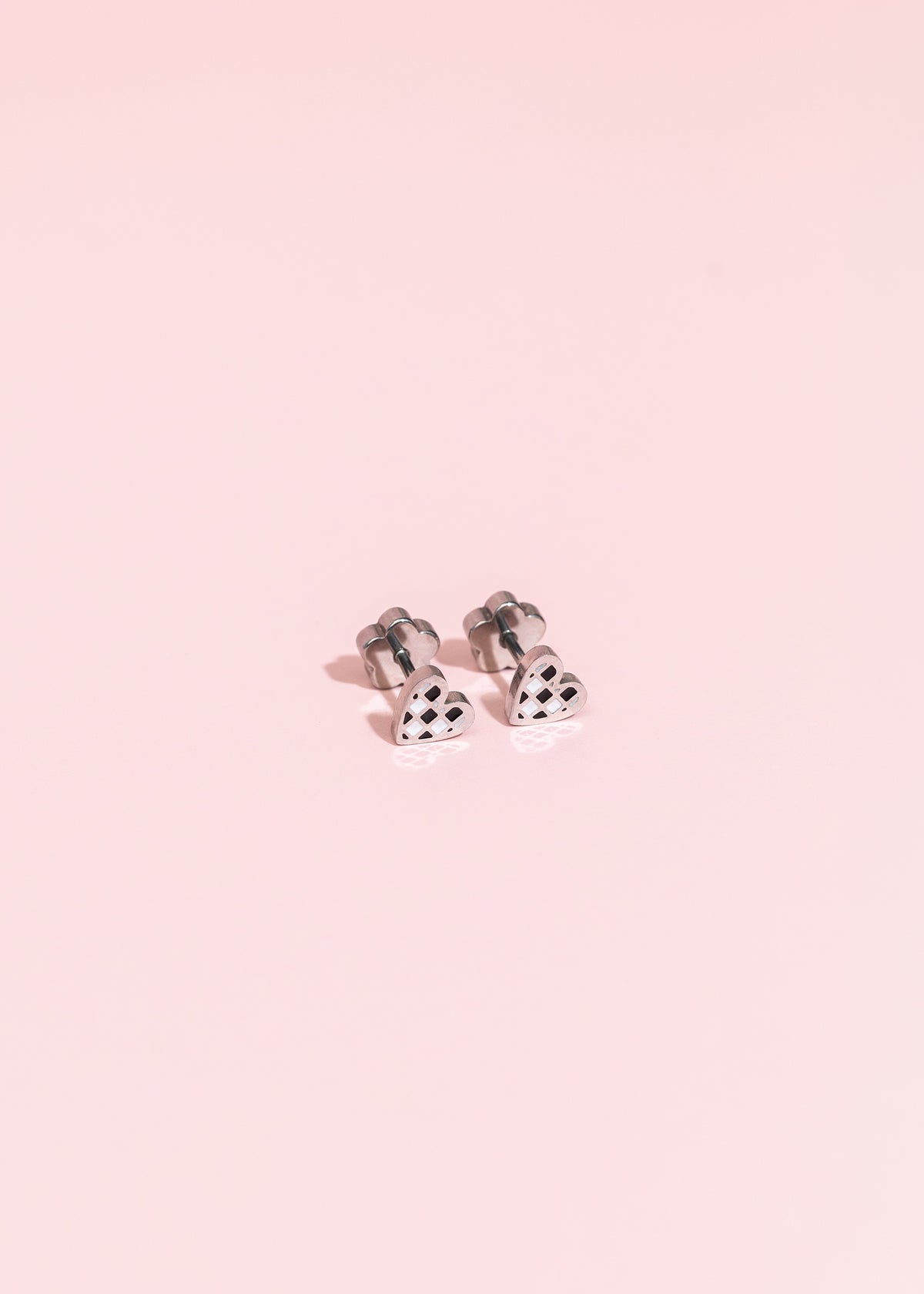 Tiny Silver Checkered Heart