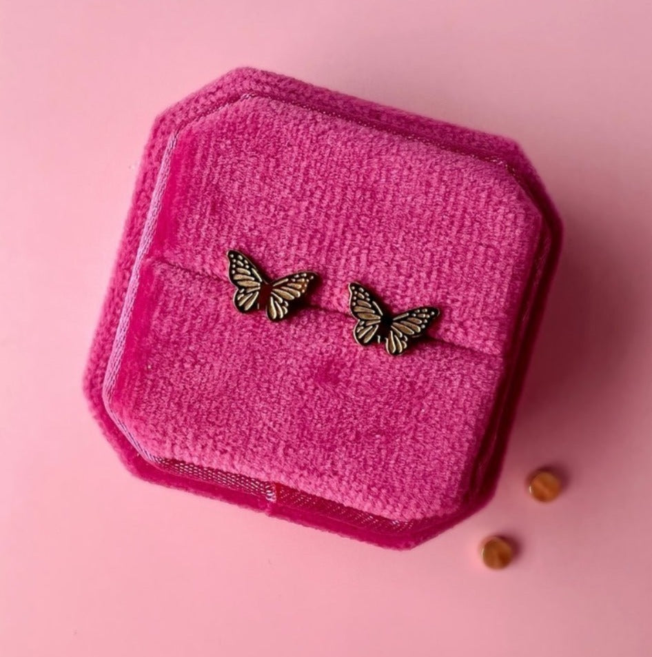 Small Golden Butterfly Flat Back Stud Earrings